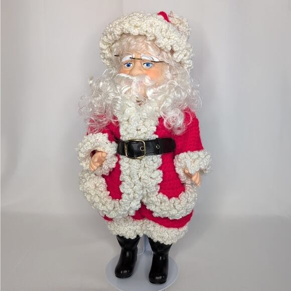 Old World Santa Claus Hand Crochet Standing Doll Figurine with Stand - Picture 11 of 11